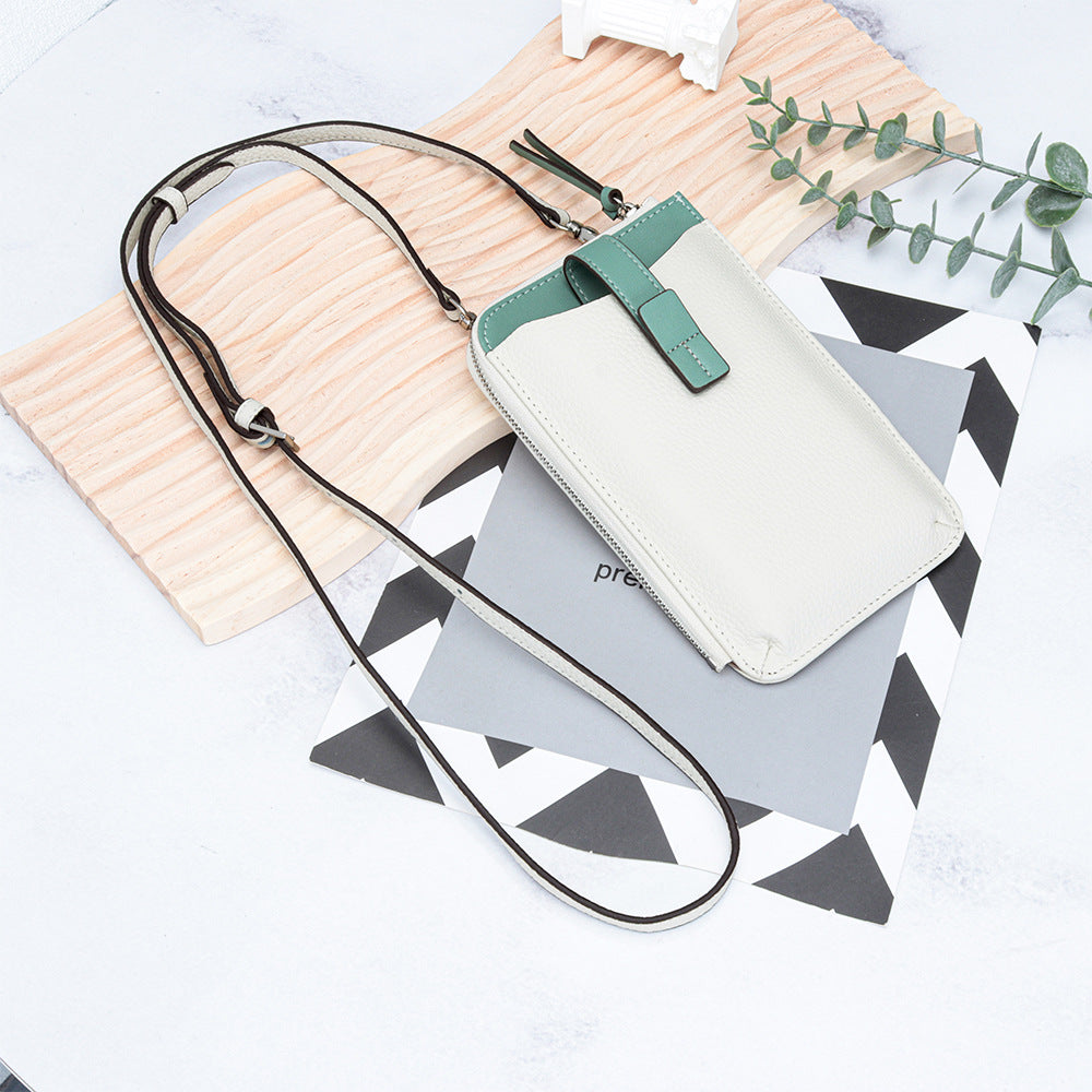 Women's Genuine Leather Fashion Contrast Color Mobile Large Capacity Phone Bags
