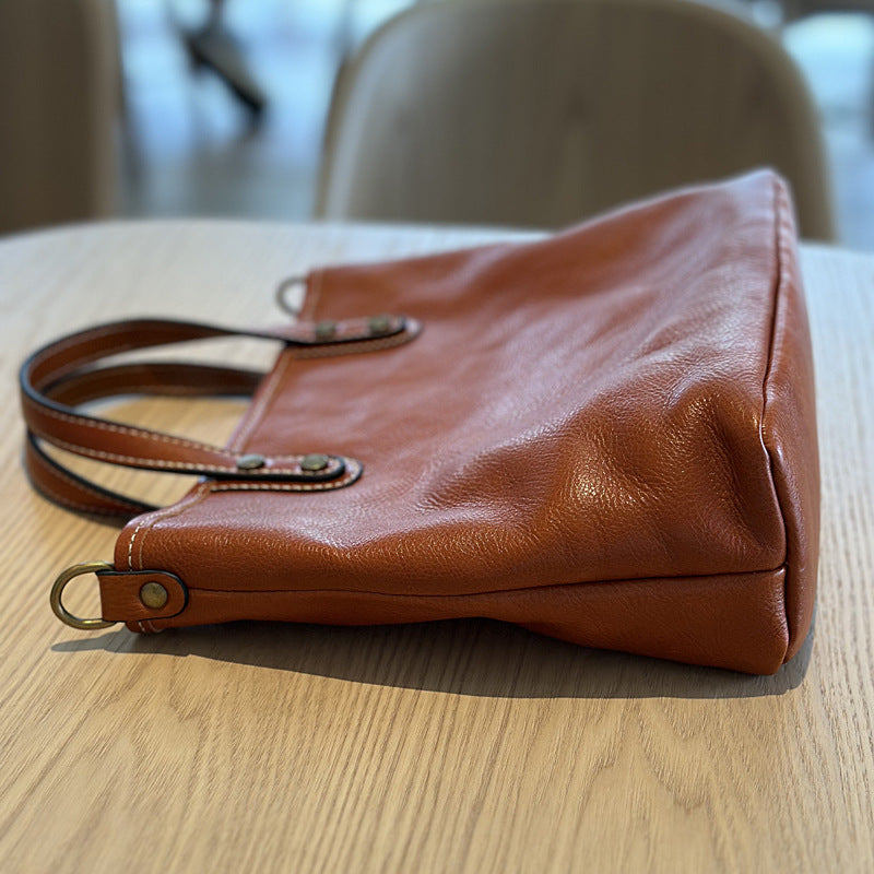 Women's Layer Vegetable Tanning Leather Retro Minimalist Handbags