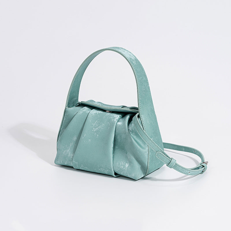 Women's Cloud National Satin Cowhide High-grade Pleated Handbags