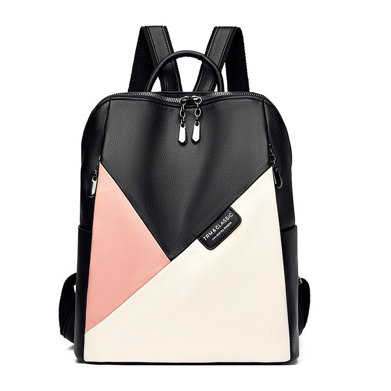 Women's Leather Fashion Large Capacity Trendy Patchwork Backpacks
