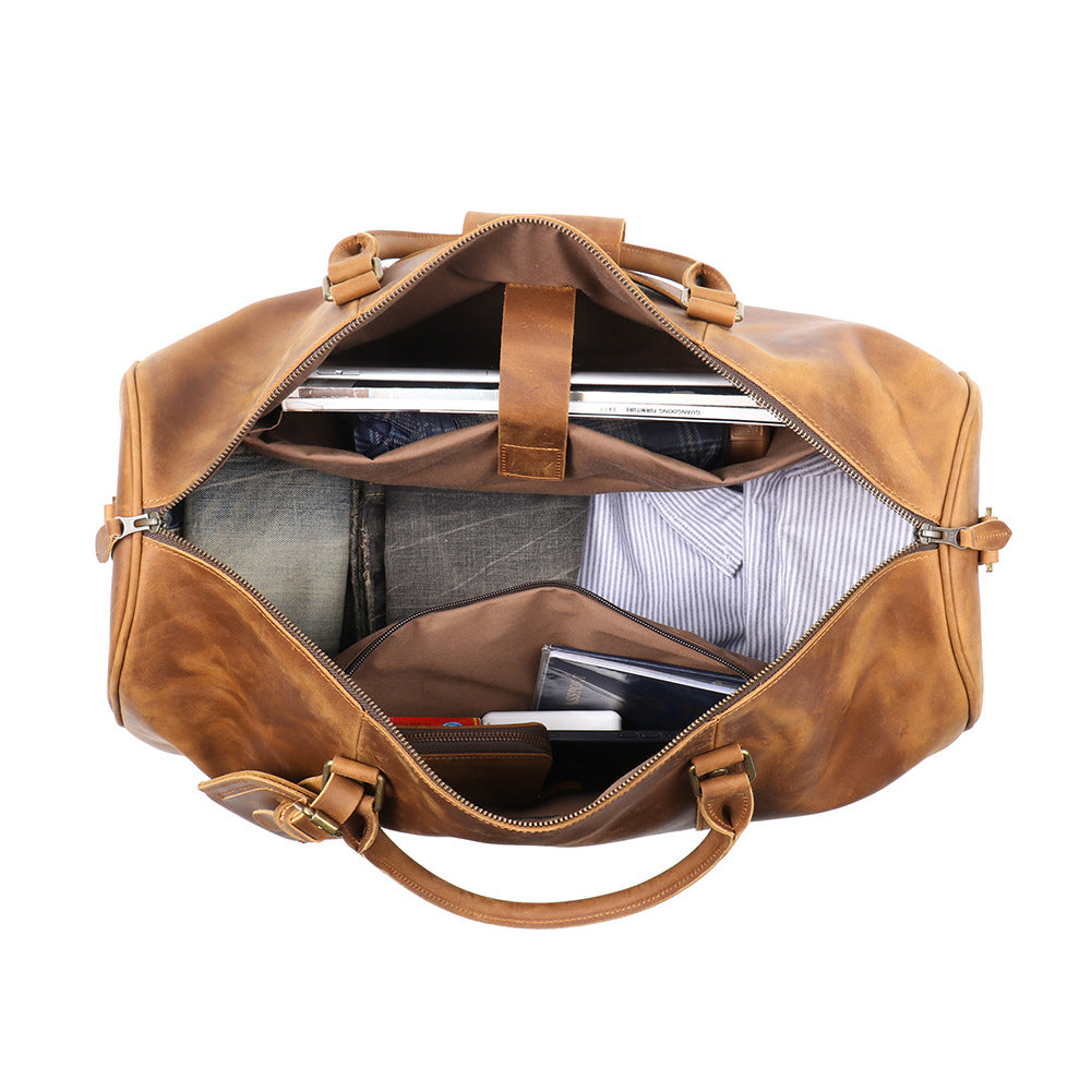 Men's Crazy Horse Leather Large Capacity Portable Travel Bags