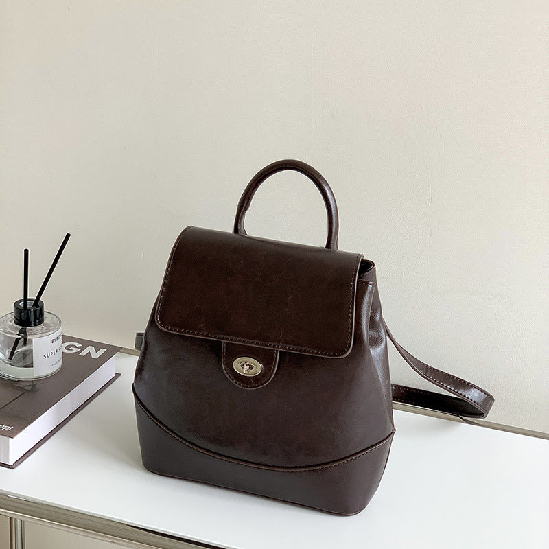 Oil Wax Leather Flip Wild Retro Backpacks