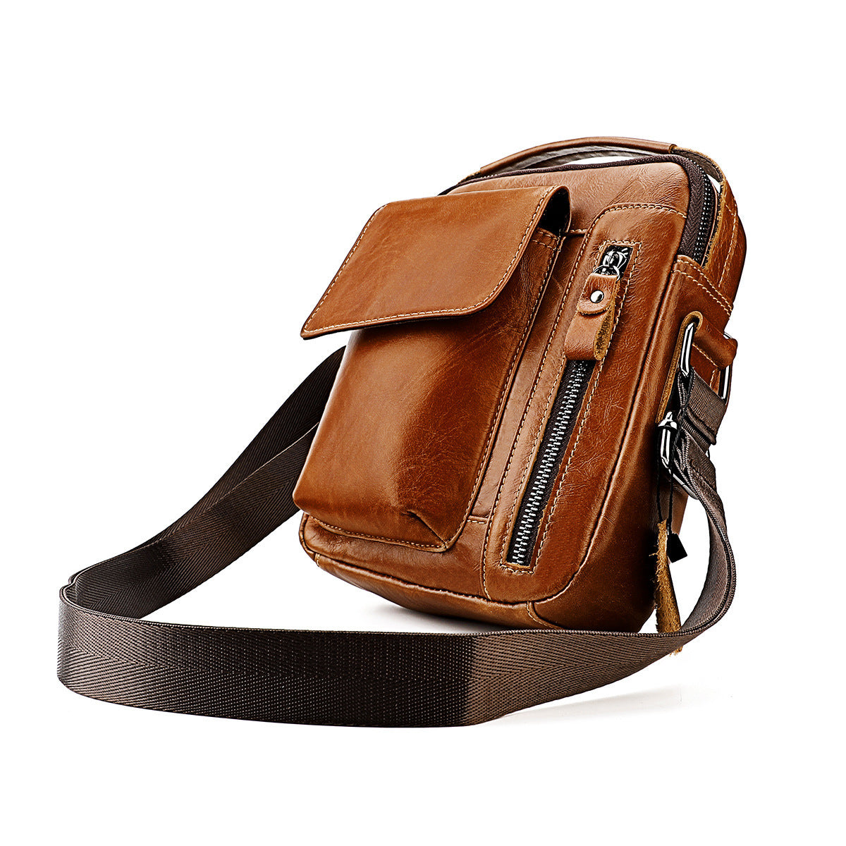 Men's First Layer Cowhide Vertical Mobile Large Men's Messenger Bags