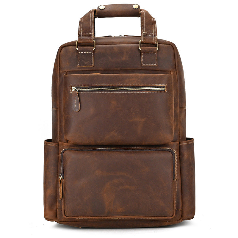 Men's Retro Crazy Horse Leather Multifunctional Large Travel Bags