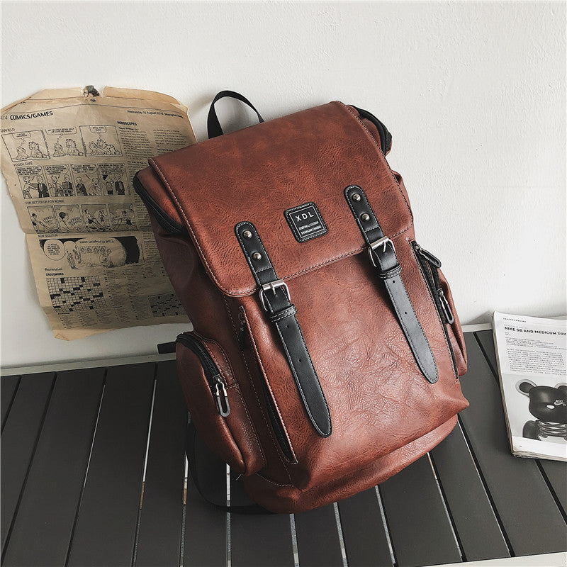 Men's Retro College Boys Campus Soft Leather Backpacks