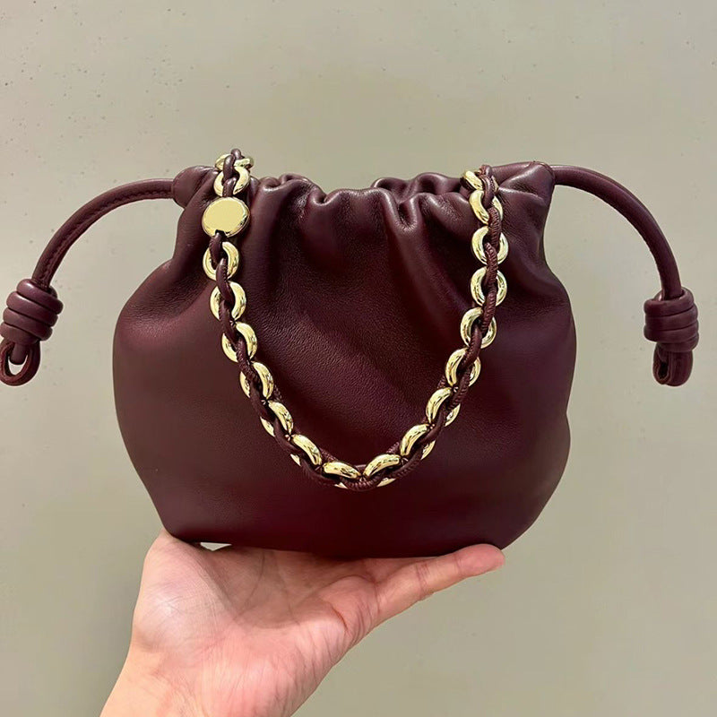 Women's Chinese Style Cowhide Lucky Drawstring Cloud Shoulder Bags