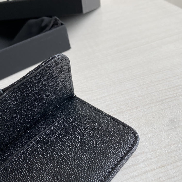 Rhombus Classic Style Genuine Leather Mouth Cover Female Zipper Card Holder