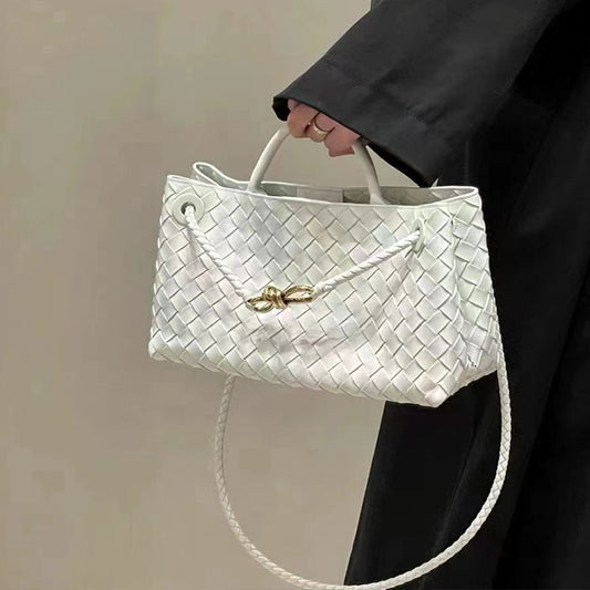 Women's Design Metal Cord Fastener Authentic Leather Weave Portable Bags