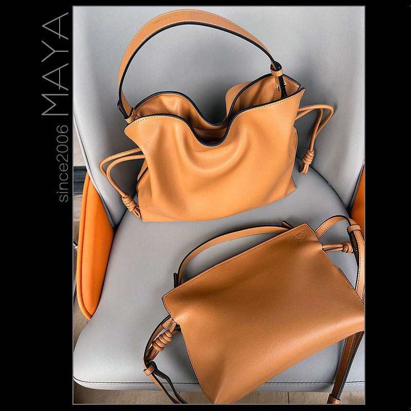 Women's High-grade Lucky Drawstring Mi Soft Leather Bucket Bags