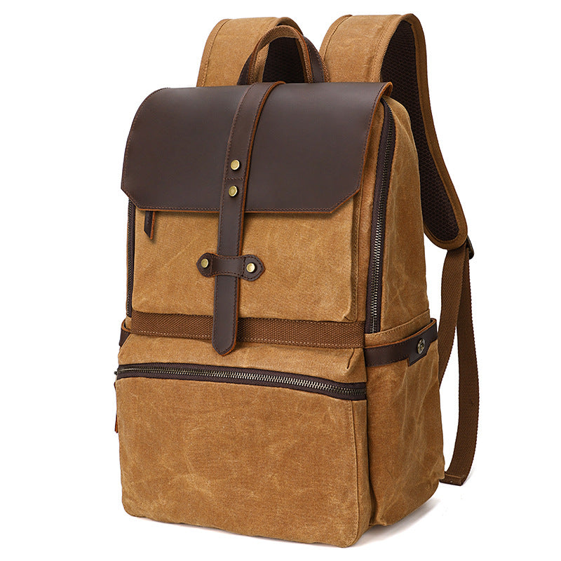 Men's Waterproof Waxed Canvas Crazy Horse Leather Retro Backpacks