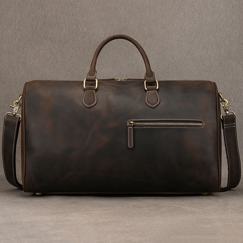 Men's Traveling Crazy Horse Leather With Shoe Position Travel Bags