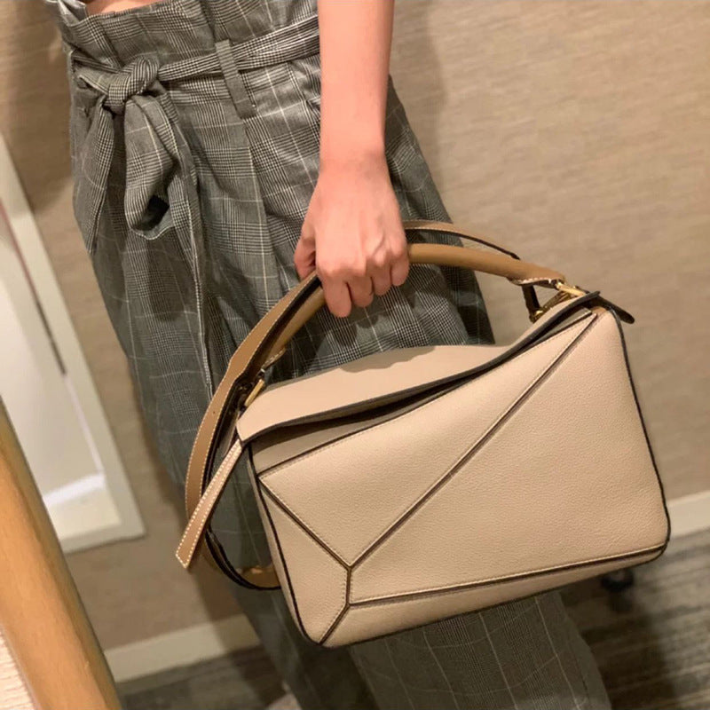 Women's Geometric Cowhide Pillow Portable Stitching Diamond Shoulder Bags