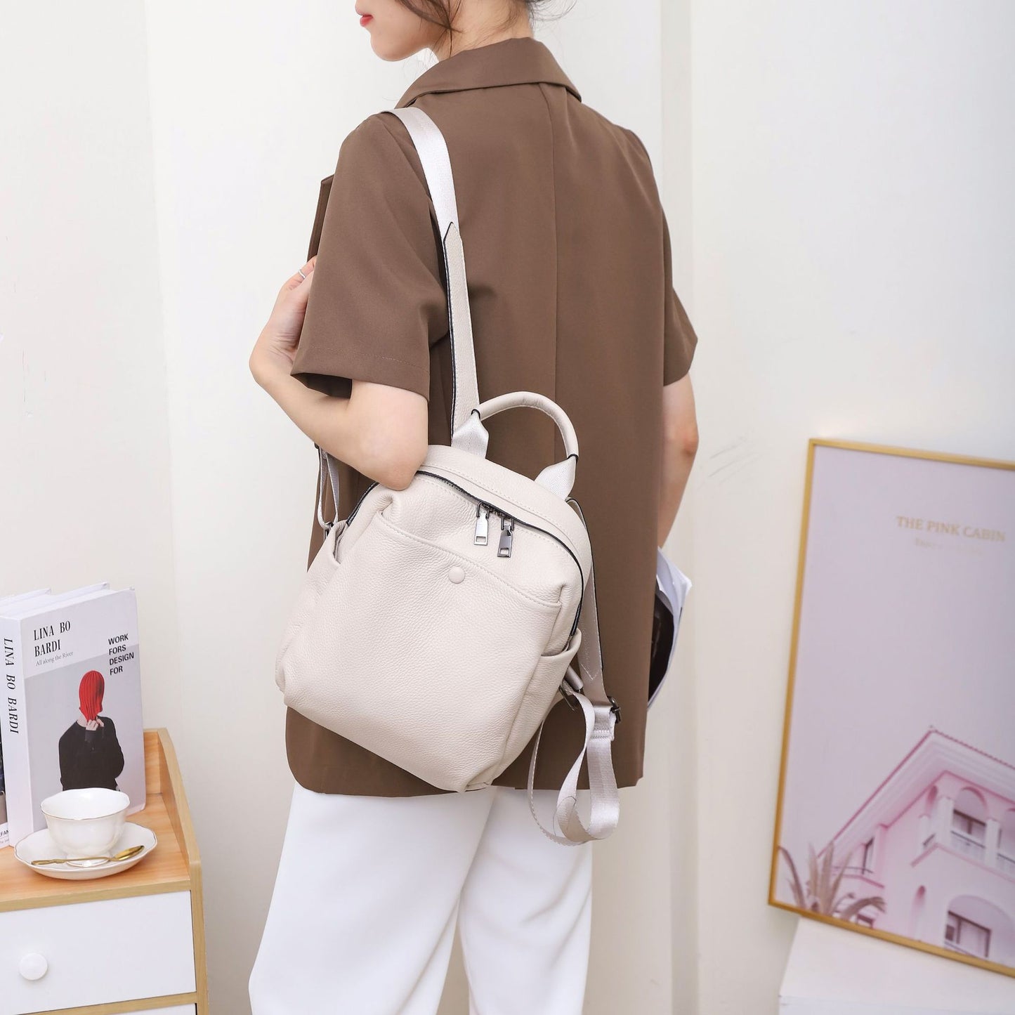 First Layer Cowhide University Style Large Backpacks