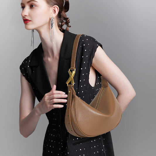 Women's Leather Underarm Crescent Cowhide High Sense Bags