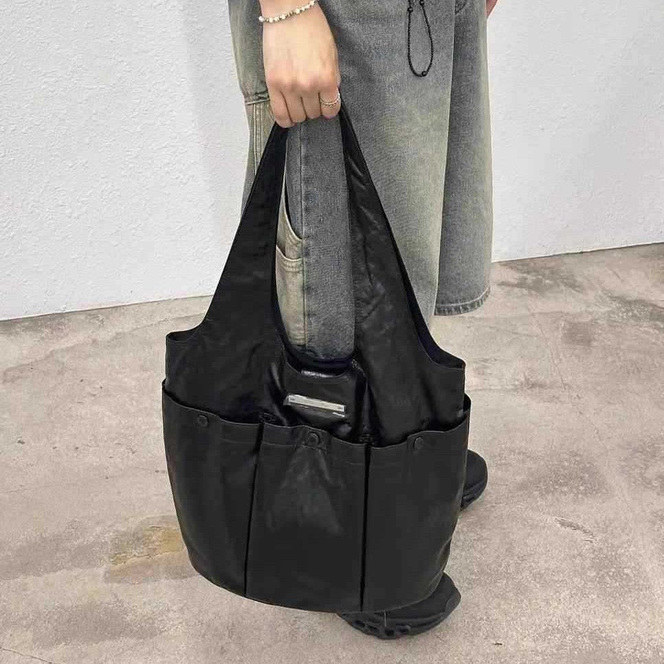 Niche Pleated Double Pocket Korean Style Tote Bags