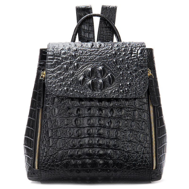 Women's Light Luxury Crocodile Pattern Genuine Leather Backpacks