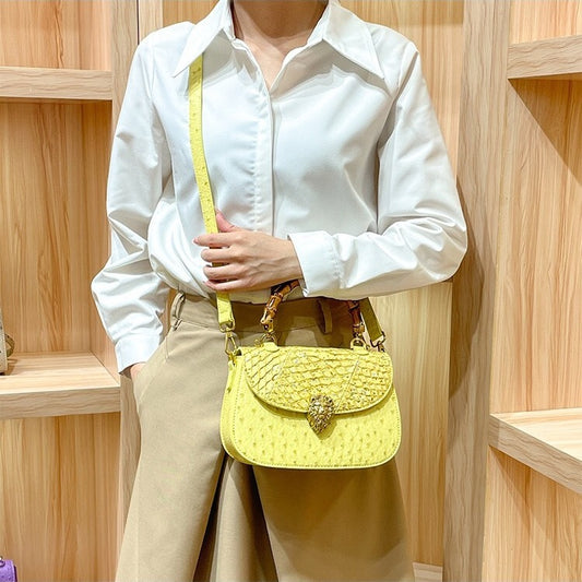 High-grade Genuine Leather Ostrich Grain Bamboo Crossbody Bags