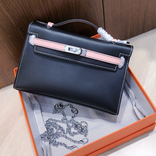 Women's Layer Cowhide Generation Kelly Genuine Leather Chain Contrast Bags