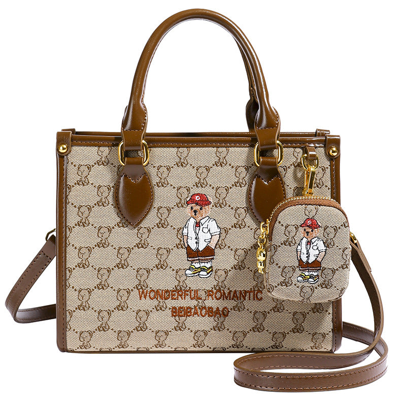 Women's Source Embroidered Canvas Bear Portable Commute Tote Bags