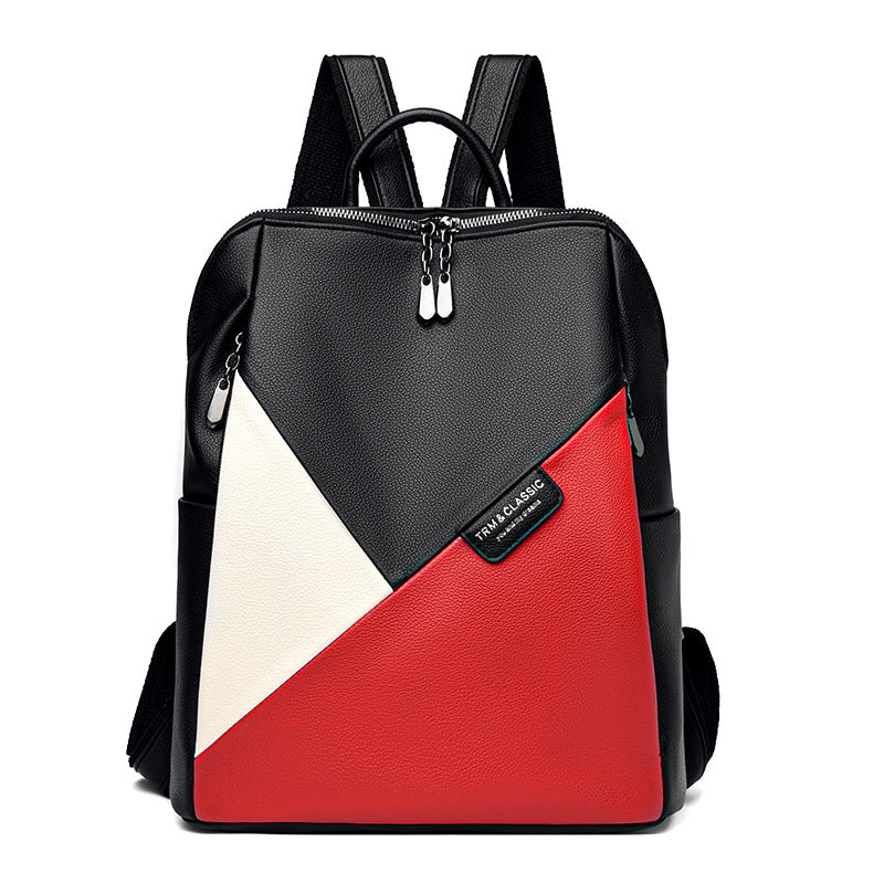 Women's Leather Fashion Large Capacity Trendy Patchwork Backpacks