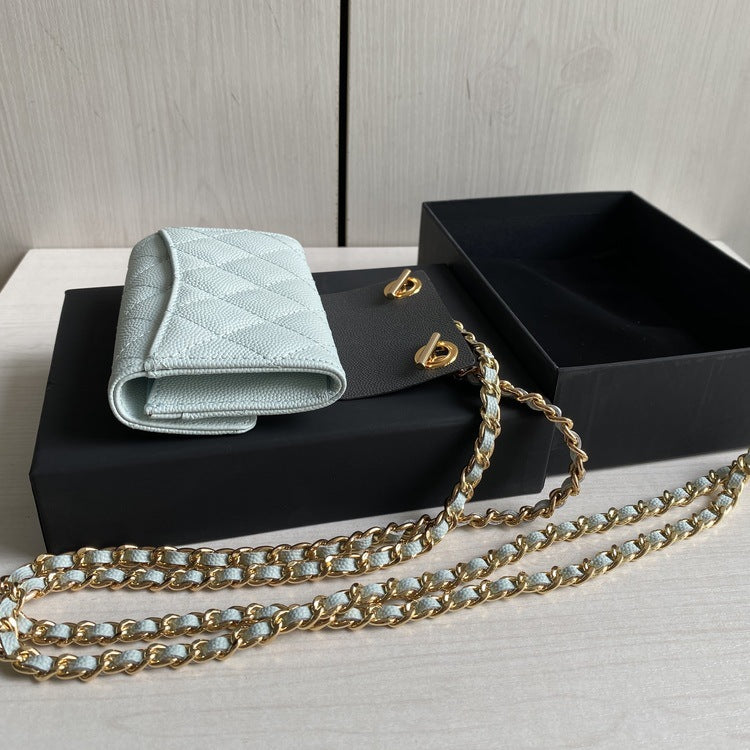 Women's Modified Chain Rhombic Caviar Ball Pattern Card Holder