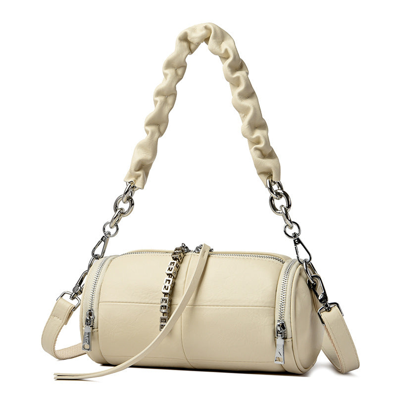 Women's Creative Pleated Strap Oil Wax Leather Shoulder Bags