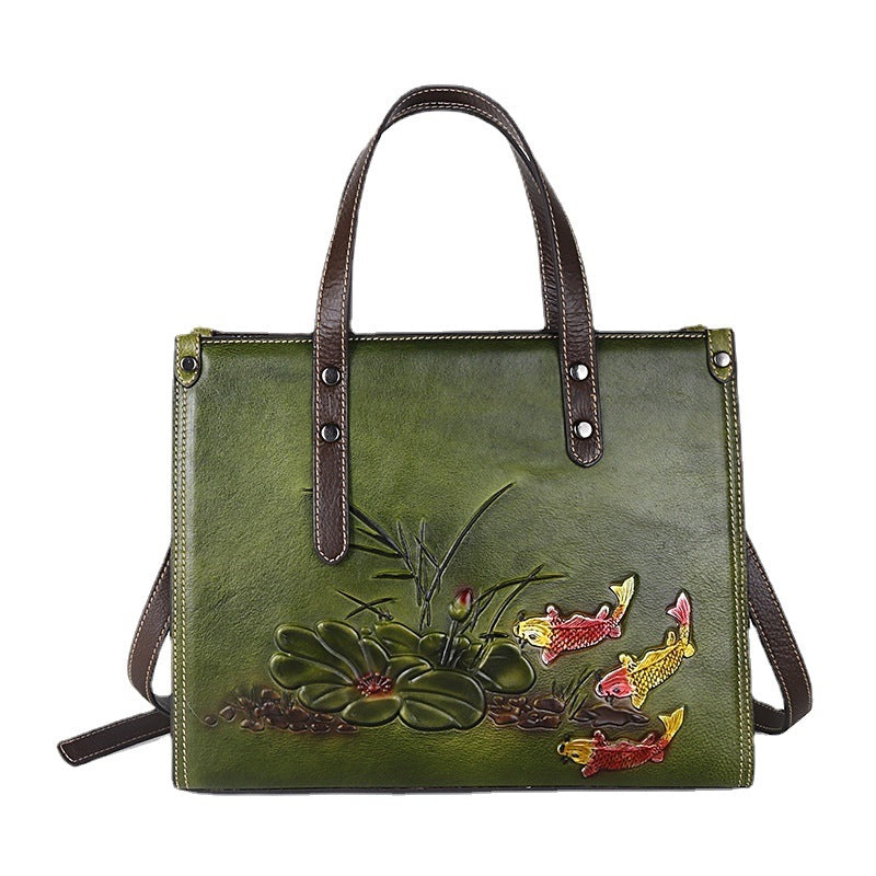Women's First Layer Cowhide Large Capacity Colored Shoulder Bags
