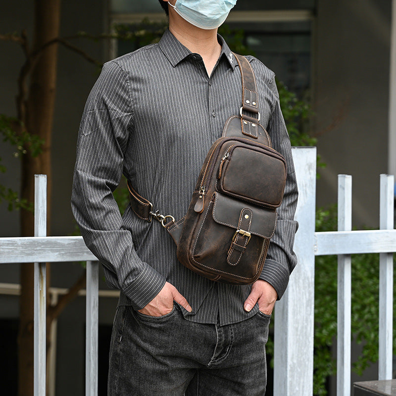 Men's Crazy Horse Leather Message Cowhide Commuter Men's Chest Bags