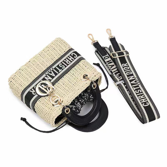 Women's Fashion Woven Wide Strap Beach Straw Handbags