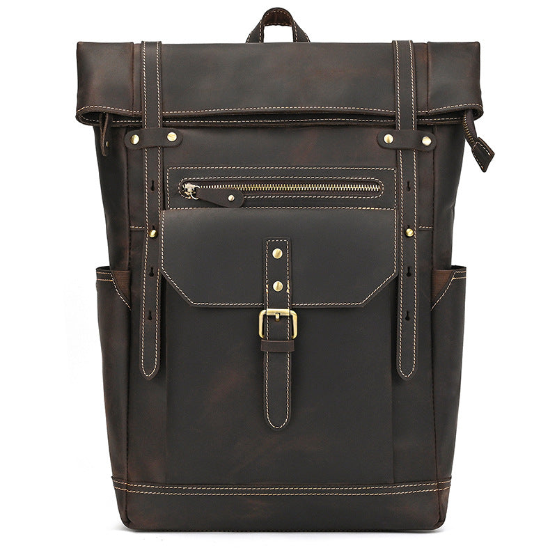 Men's Crazy Horse Leather Top Layer Cowhide Backpacks