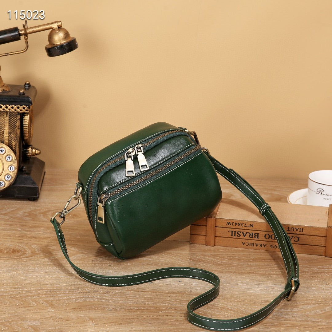 Women's Genuine Leather Top Layer Vegetable Tanning Contrast Color Shoulder Bags