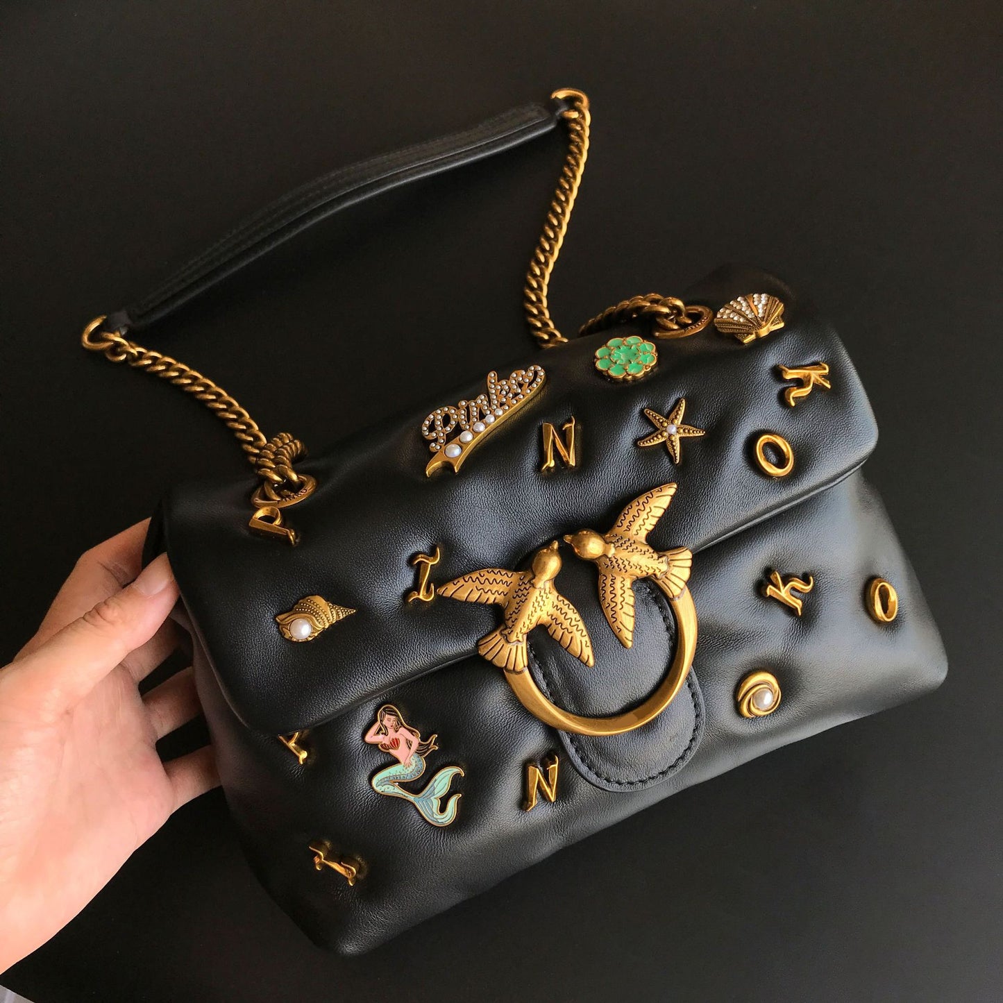 Quality Sheepskin Letter Puff Pillow Chain Shoulder Bags