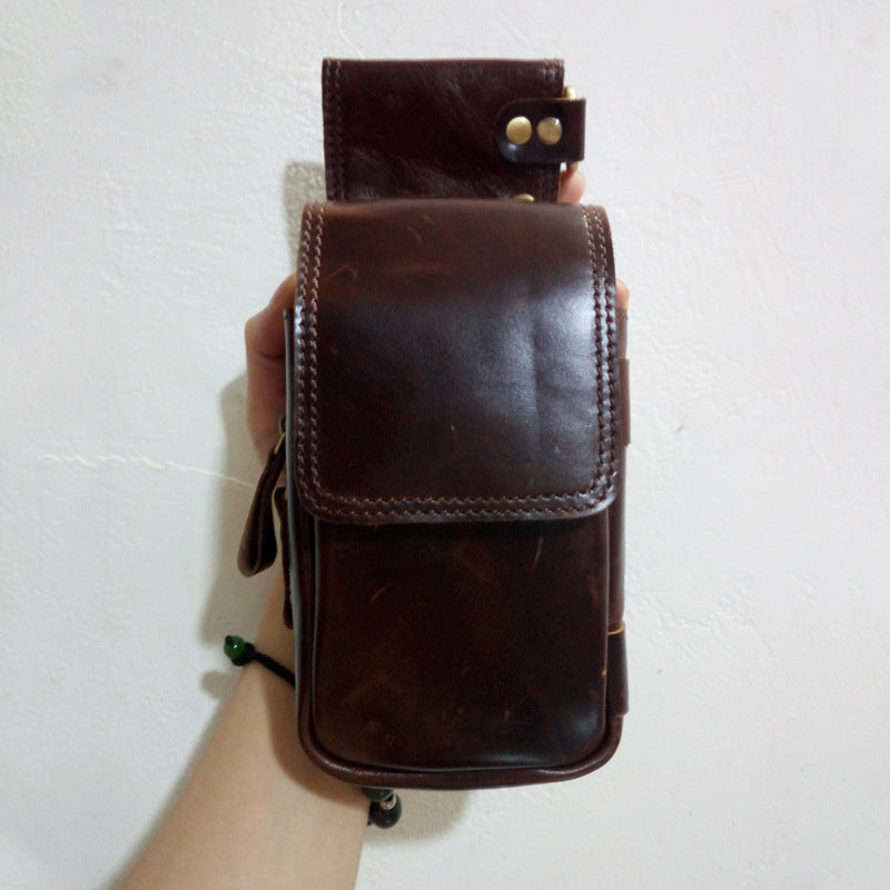 Men's Trendy First Layer Cowhide Crazy Horse Mobile Men's Waist Packs