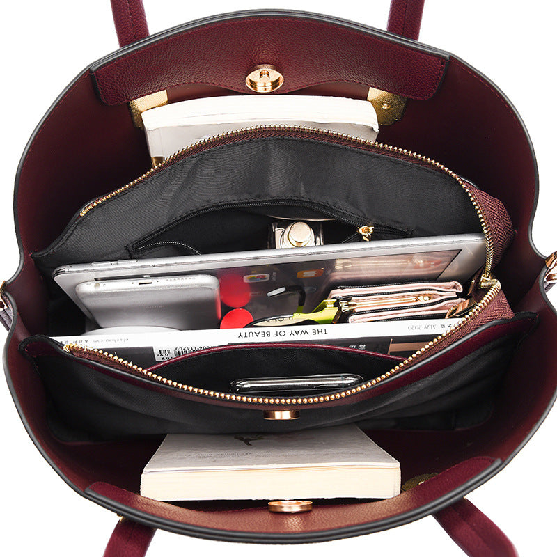 Women's High Sense Mother Fashion Soft Leather Simple Large Handbags