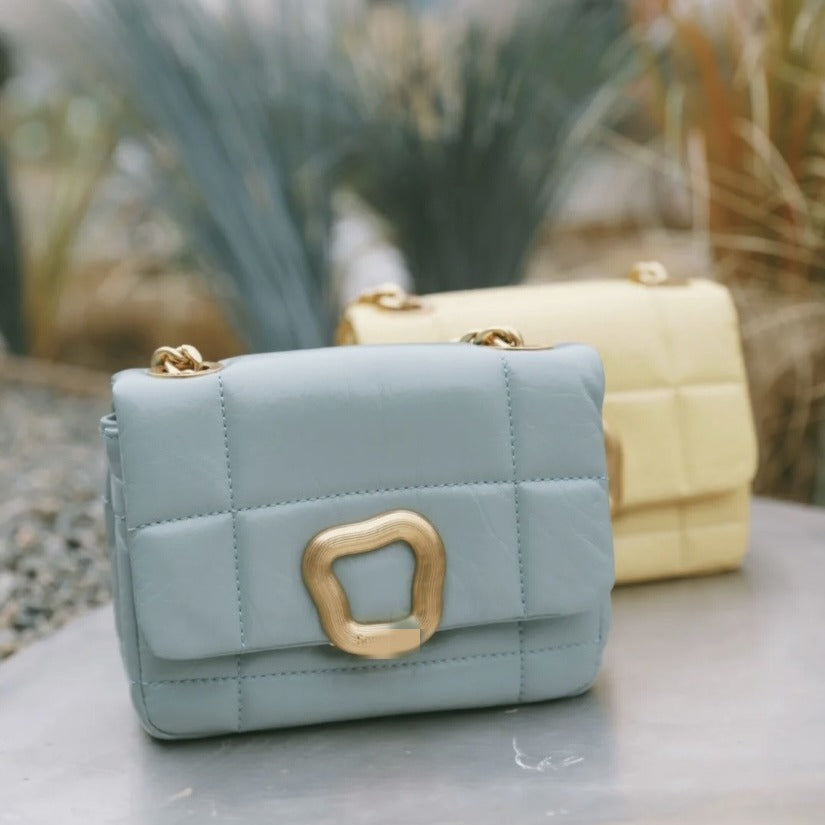 Women's New Beautiful Chocolate Cowhide Chain Small Square Bags