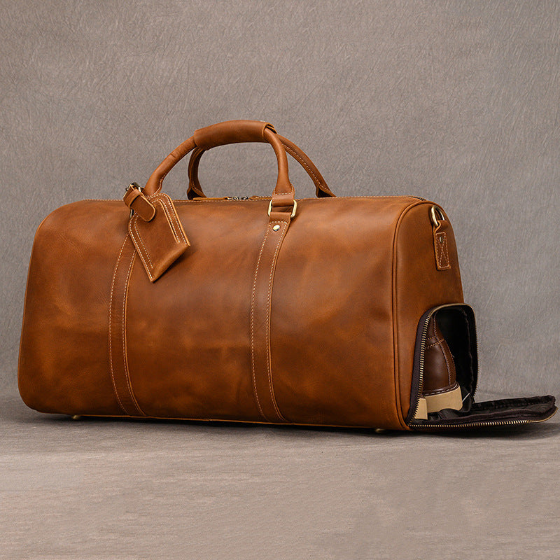 Men's Black Cowhide Large Capacity With Shoe Travel Bags