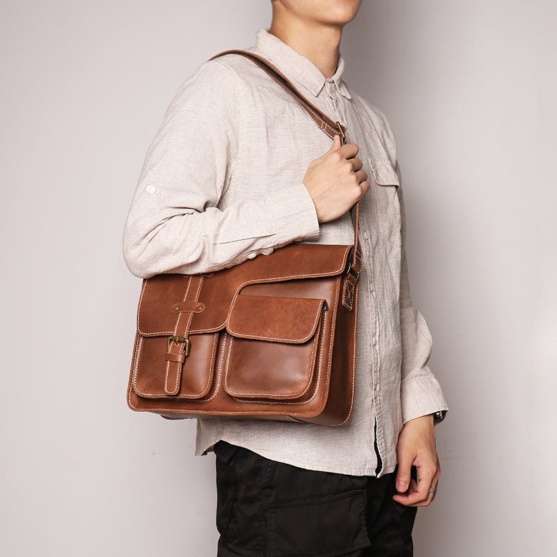 Women's & Men's & Leather Horizontal Crazy Horse First Bags