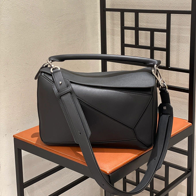 Women's Stitching Geometric Mini Genuine Leather Soft Bags