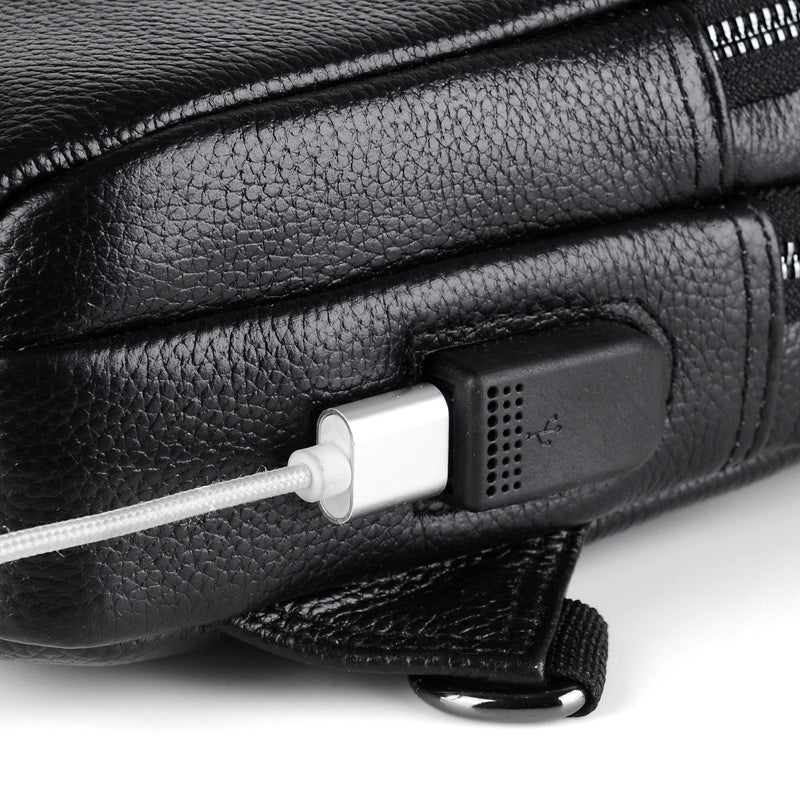 Men's Genuine Leather Double Zipper Soft Cowhide Men's Chest Bags