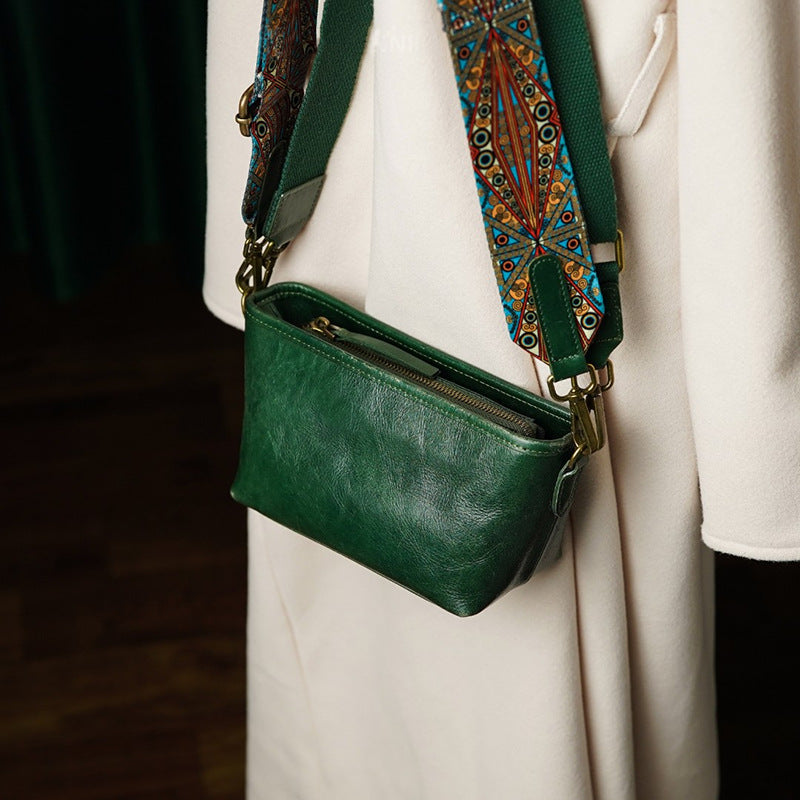 Women's Genuine Leather Top Layer Wide Strap Shoulder Bags