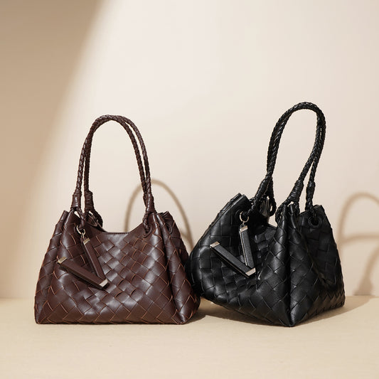 Women's Parachute Cowhide Woven Portable Vegetable Basket Bags
