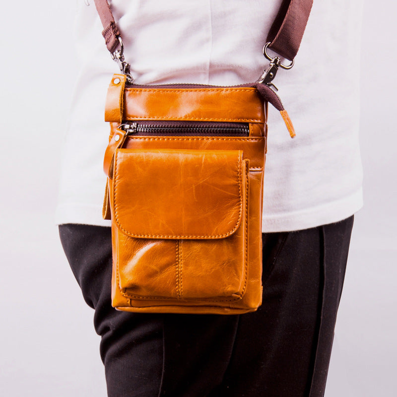 Men's Genuine Leather Mobile First Layer Cowhide Men's Waist Packs