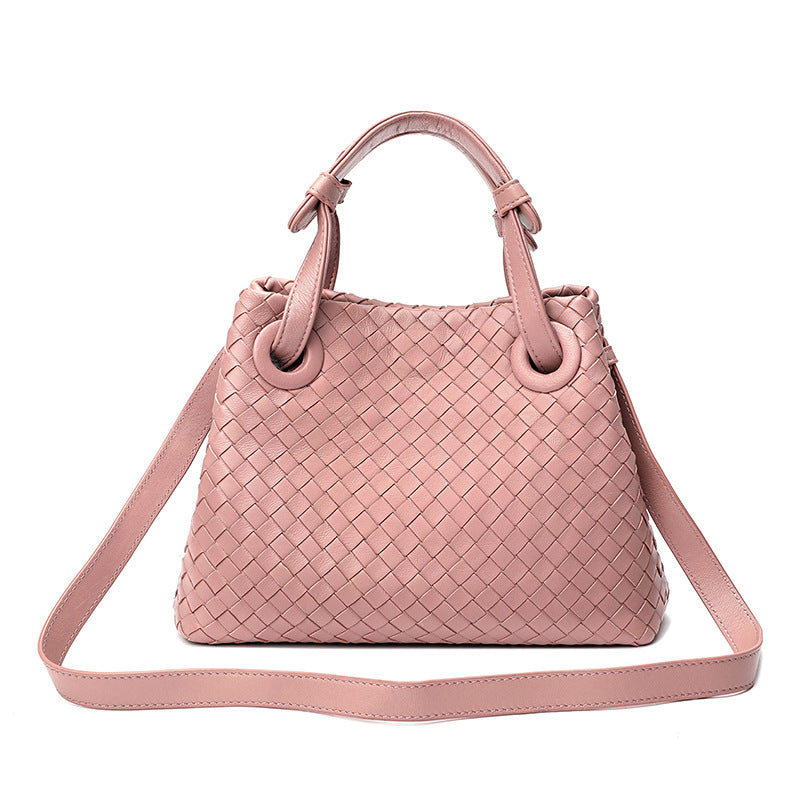 Women's Large Capacity Leather Lambskin Woven Size Bags