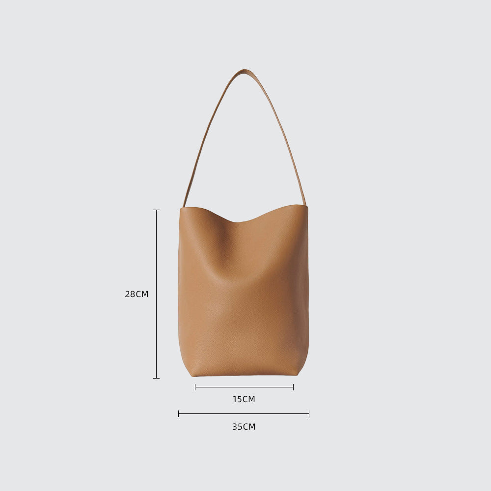 Cowhide Lychee Pattern Large Capacity Commuter Bucket Bags