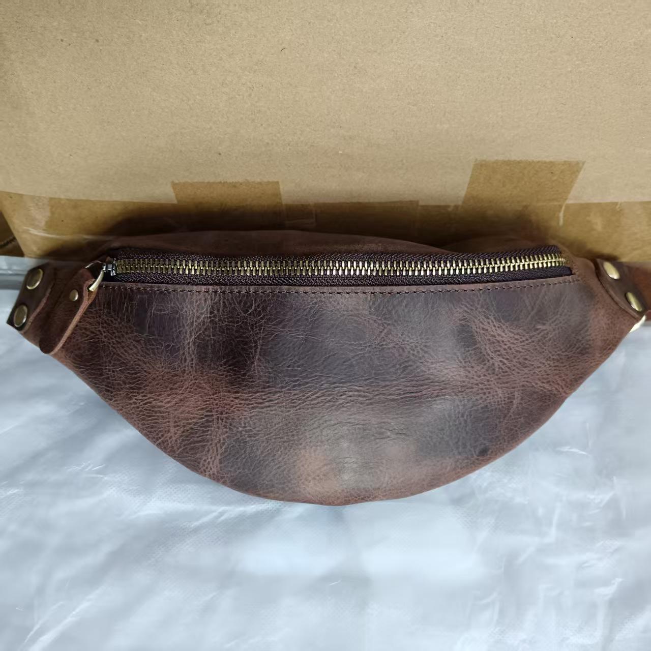 Men's Ancient Hipster Retro Crazy Horse Leather First Men's Chest Bags