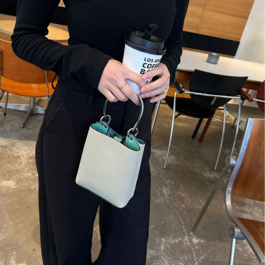 Women's Contrast Color Top Layer Leather Mini Phone Bags
