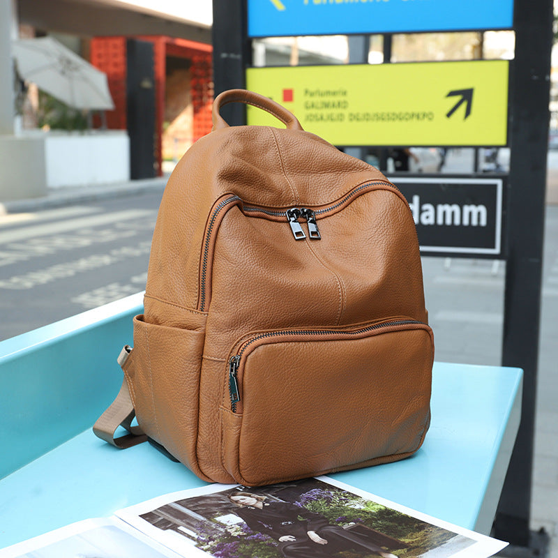 Women's Leather Soft Simple Fashion Large Capacity Backpacks