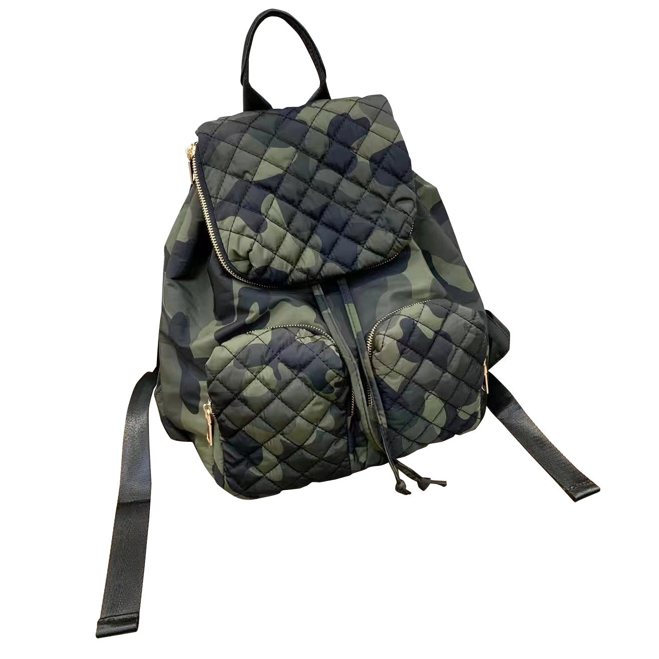Women's Large Capacity Flip Drawstring Rhombus Nylon Backpacks