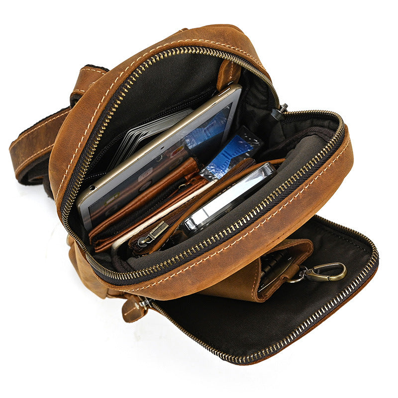 Crazy Horse Leather Genuine First Layer Men's Chest Bags