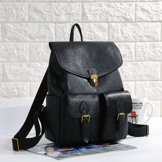 Women's First Layer Cowhide Vintage Large Capacity Backpacks